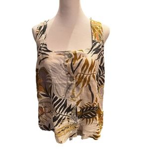 C & C California 100% Linen Tropical Print Cream Women’s Shirt Size Large NWT